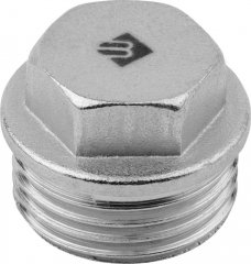 Заглушка шестигранная головка с прижимной шайбой, никелированная латунь, наружная резьба, 1/2", ЗУБР ЭКСПЕРТ 51299-1/2