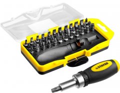 Реверсивная отвертка в наборе с битами STAYER 2557-H38, Cr-V сталь, 38 предметов 2557-H38