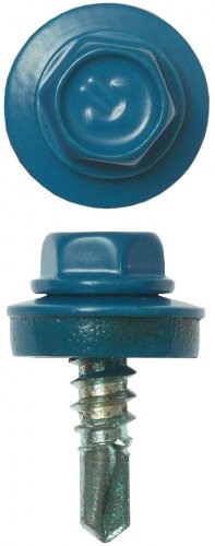 Саморезы ЗУБР для крепления кровельных материалов к деревянной обрешетке, цвет RAL 5009 небесно-голубой, оцинкованный, 5,5x19мм, 2500шт 4-300310-55-019-5009