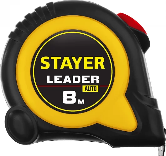 Рулетка LEADER 8м / 25мм с автостопом в ударостойком обрезиненном корпусе STAYER 3402-08-25_z01