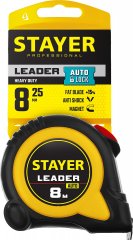 Рулетка STAYER LEADER 8м / 25мм с автостопом в ударостойком обрезиненном корпусе 3402-08-25_z01