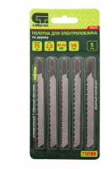 Полотна для электролобзика по дереву, 5 шт, T101BR, 75 х 2.5 мм, обратный зуб Сибртех 78233
