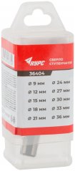 Сверло ступенчатое HSS по металлу, 9 ступеней, 9-36 мм КУРС 36404