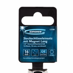 Головка торцевая свечная, магнитная, двенадцатигранная, 16 мм, под квадрат 1/2 Gross 13188