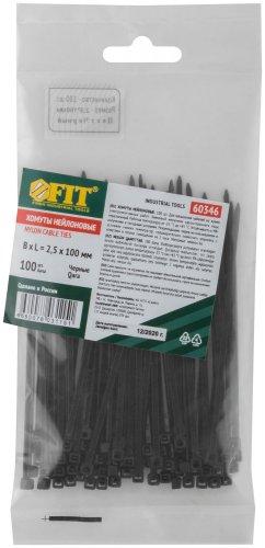 Хомуты нейлоновые для проводов, черные 100 шт., 2,5х100 мм FIT 60346