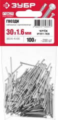 Финишные оцинкованные гвозди ЗУБР 30 х 1.6 мм 100 гр (примерно 200 шт.) 305316-16-030