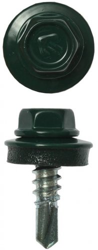 Саморезы ЗУБР для крепления кровельных материалов к деревянной обрешетке, цвет RAL 6005 зеленый насыщенный, оцинкованный, 5,5x19мм, 2500шт 4-300310-55-019-6005