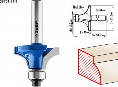 Кромочная калевочная фреза ЗУБР Профессионал №1, 31.8x15 мм, радиус 9.5 мм 28701-31.8