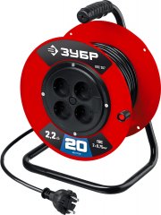 Удлинитель на катушке, ПВС 2х0.75, 20м, 2200Вт, ЗУБР 55083-20_z01
