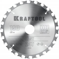 Диск пильный по дереву KRAFTOOL Fast 190x30 мм, 24Т 36950-190-30