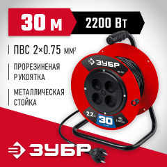 Удлинитель на катушке, ПВС 2х0.75, 30м, 2200Вт, ЗУБР 55083-30_z01