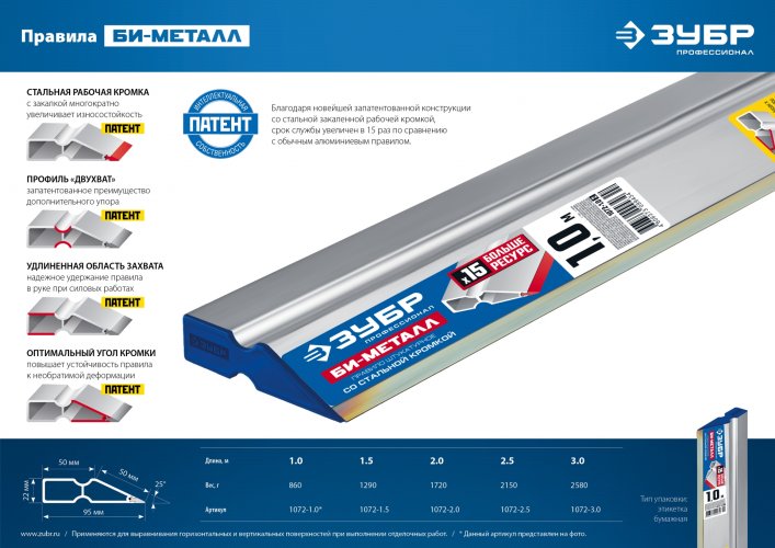 Правило ЗУБР БИ-Металл 3,0 м 1072-3.0_z02