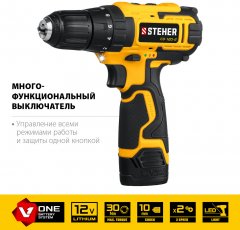 Дрель-шуруповерт STEHER 12В, 2 АКБ 2Ач CD-120-2