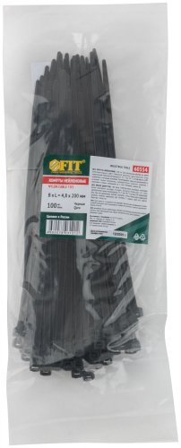 Хомуты нейлоновые для проводов, черные 100 шт., 4,8х200 мм FIT 60354