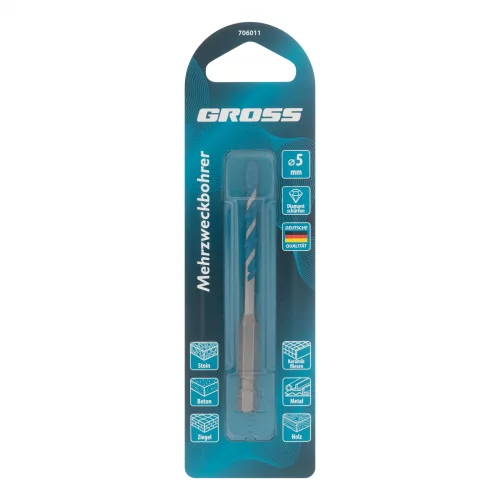 Сверло универсальное, Multipurpose PRO, 6-гр. хвостовик, 5мм Gross