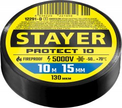 Изоляционная лента STAYER Protect-10 ПВХ 10м х 15 мм, 5000 В, черная 12291-D_z01