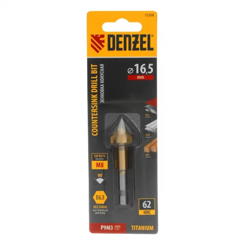 Зенковка конусная под М8, HSS, по металлу, цилиндрический хвостовик Denzel 72308