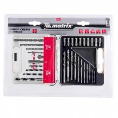 Набор сверл комбинированный, сверла по металлу 1-6 мм, бетону 4-8 мм, дереву 4-8 мм, биты 10 шт, адаптер, зенковка, 31 предмет Pro Matrix 725631