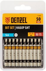 Бита SL6,0х50, сталь S2, шестигранный профиль, 10 шт. Е 6,3 Denzel 11660