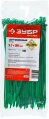 Нейлоновый хомут ЗУБР МАСТЕР зеленый 3,6 мм x 200 мм, 100 шт 309060-36-200