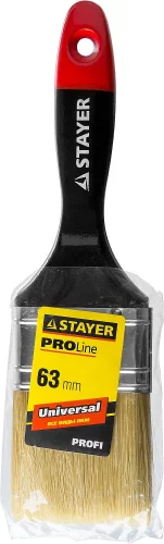 Плоская кисть STAYER UNIVERSAL-PROFI, светлая натуральная щетина, деревянная ручка, 63мм 0104-063