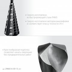 ЗУБР 6-30мм, 13 ступеней, сверло ступенчатое (29665-6-30-13)