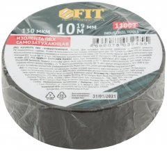 Изолента ПВХ самозатухающая 19 мм х 0,13 мм х 10 м ( черная ) FIT 11002
