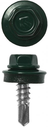 Саморезы ЗУБР для крепления кровельных материалов к деревянной обрешетке, цвет RAL 6005 зеленый насыщенный, оцинкованный, 5,5x25мм, 1800шт 4-300310-55-025-6005