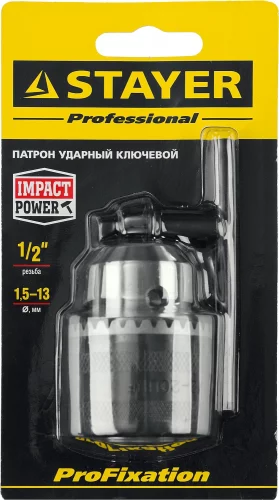 Патрон ударный ключевой 1/2", 1,5-13 мм STAYER 29055-13-1/2