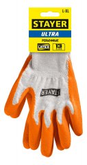 STAYER ULTRA, L-XL, х/б перчатки с рельефным латексным покрытием, противоскользящие (11403-XL)