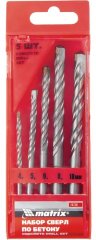 Набор сверл по бетону, 4-5-6-8-10 мм, пластиковый кейс, Matrix 70730