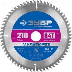 Пильный диск по алюминию ЗУБР Мультирез 210x30 мм, 64Т 36907-210-30-64_z01