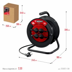 Силовой удлинитель на катушке MIRAX пвс 3x2.5 30м 3500вт 55051-30