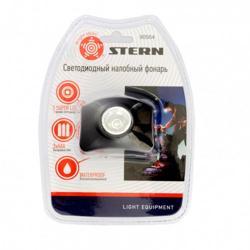 Фонарь наголовный, светодиодный, 1 super Led, 3 х ААА Stern 90564