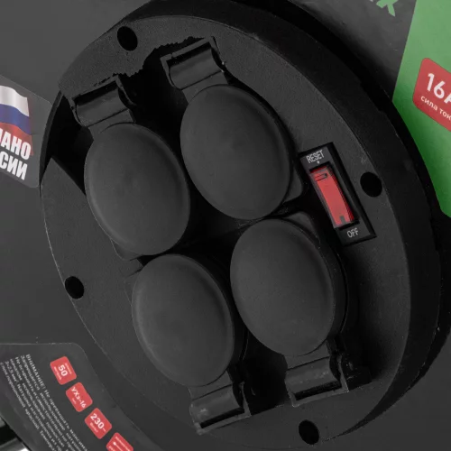 Удлинитель силовой 50 м, 16А, тип УХз16, КГ 3 x 2.5 мм, на стальной катушке, 4 розетки Сибртех 95880