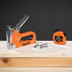 Набор: степлер мебельный регулируемый, скобы 500 шт, рулетка 2 м, тип скобы 53, 4-14 мм Sparta 42003