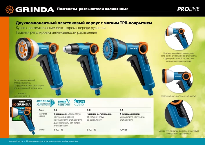 Двухкомпонентный поливочный пистолет с регулятором напора GRINDA PROLine X-R 8-427113_z02