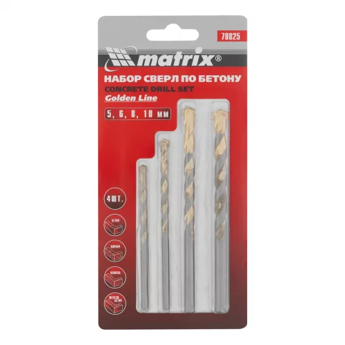Набор сверл по бетону Golden Line 5-6-8-10 мм Matrix 70825