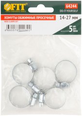 Хомуты, оцинкованная сталь, набор 5 шт., 14-27 мм FIT 64244
