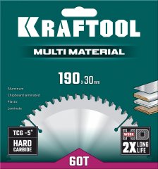 Диск пильный по алюминию KRAFTOOL Multi material 190x30 мм, 60Т 36953-190-30
