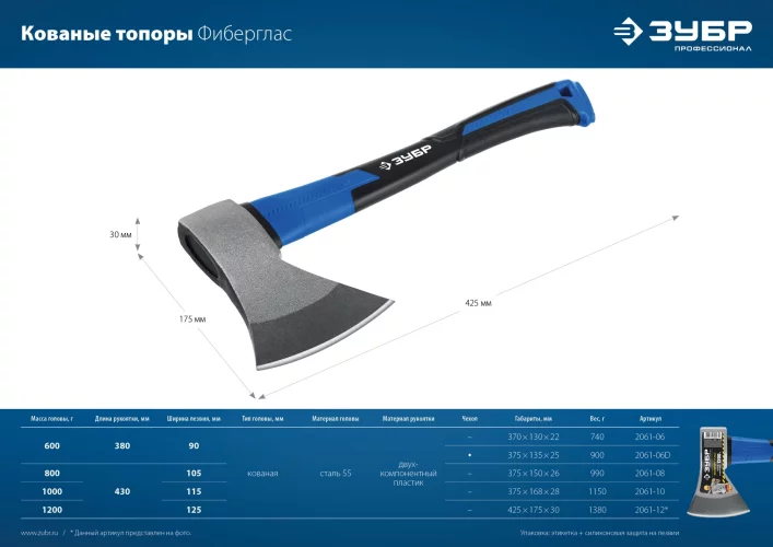Топор ЗУБР Фиберглас 1000 2061-10_z02