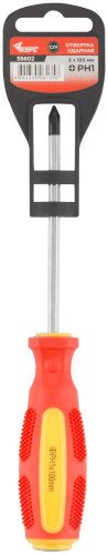 Отверткa ударная, CrV сталь, шестигранное сквозное жало с бойком, прорезиненная ручка 5х100 мм PH1 КУРС 55602