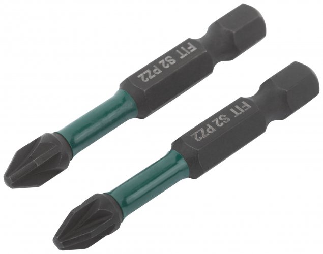 Биты кованые ударные, сталь S2, односторонние 50 мм PZ2, 2 шт., блистер FIT 57482