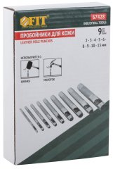 Пробойники для кожи, набор 9 шт. (отверстия 2-3-4-5-6-8-9-10-13 мм ) FIT 67428