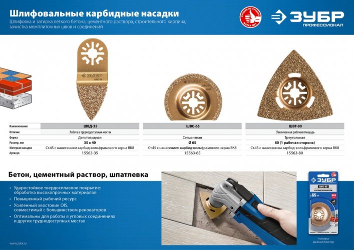 Шлифовальная насадка треугольная ШВТ-80 (80 мм) ЗУБР 15563-80