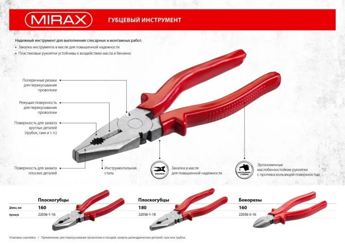 Комбинированные плоскогубцы MIRAX 160 мм 22036-1-16