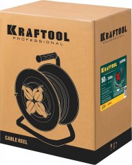 Удлинитель на катушке KRAFTOOL P-315, 50м, 3500Вт, 4 гнезда, IP44, ПВС 3х1.5мм2, 55084-50