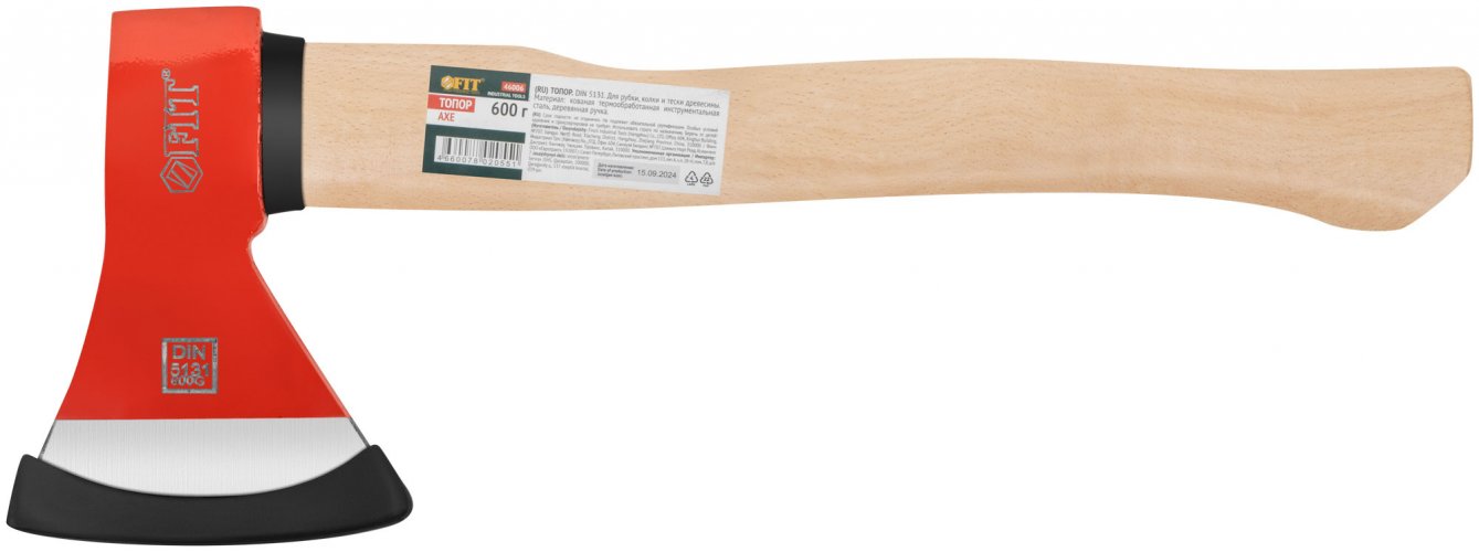 Топор кованая усиленная сталь, деревянная ручка 600 гр. FIT 46006