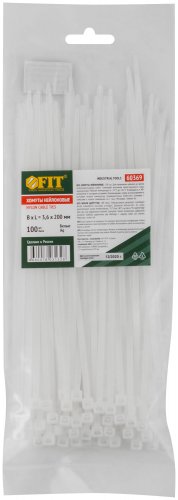 Хомуты нейлоновые для проводов, белые 100 шт., 3,6х200 мм FIT 60369