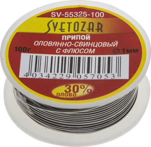 Оловянно-свинцовый припой СВЕТОЗАР 100 гр. 30% Sn/70% Pb SV-55325-100